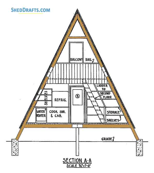 24x36 A Frame Cabin Shed Plans Blueprints 04 Building Section Front