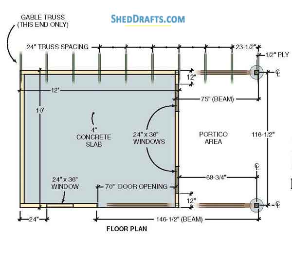 10x12 Backyard Storage Shed Porch Plans Blueprints 02 Floor Plan