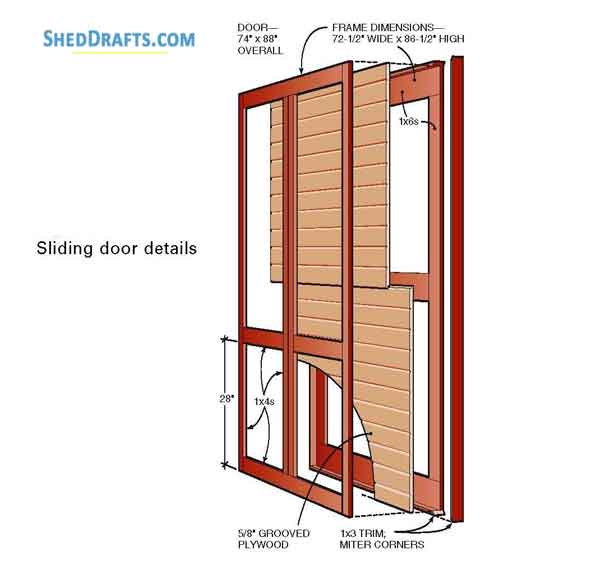 10x12 Backyard Storage Shed Porch Plans Blueprints 06 Sliding Door Details