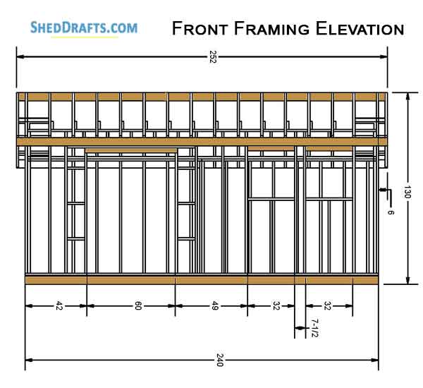 10x20 Saltbox Storage Shed Diy Plans Blueprints 04 Front Framing Elevation