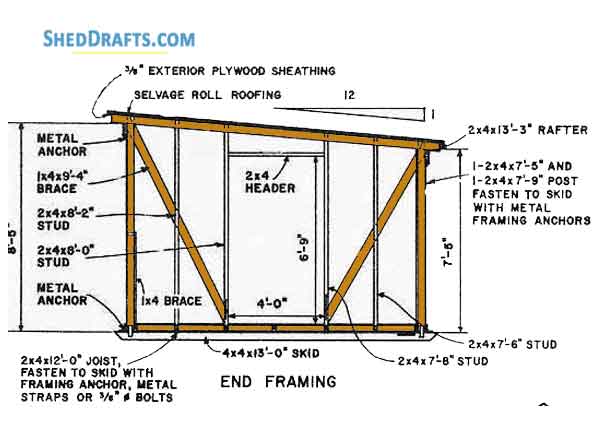 12x12 Lean To Shed Building Plans Blueprints 03 Side Elevation