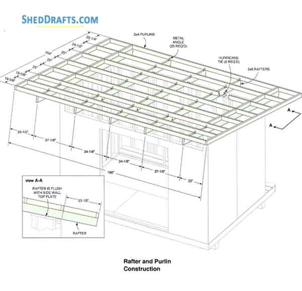 12x12 Lean To Storage Shed Plans Blueprints 04 Rafter Purlin Construction
