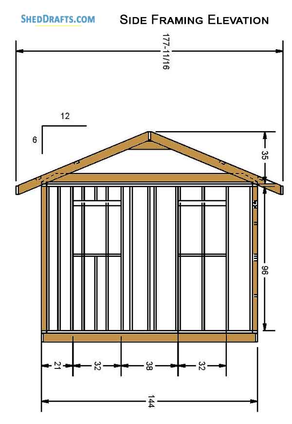 12x16 Gable Garden Storage Shed Plans Blueprints 05 Side Framing Elevation