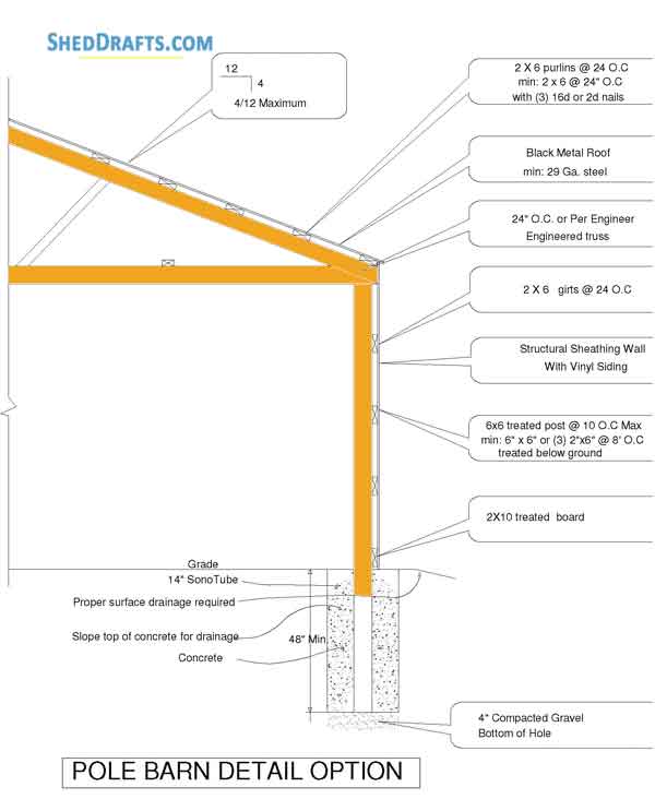 12x16 Lean To Pole Shed Plans Blueprints 09 Pole Barn Detail