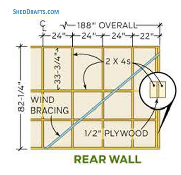 12x16 Storage Shed Building Plans Blueprints 05 Back Wall Framing