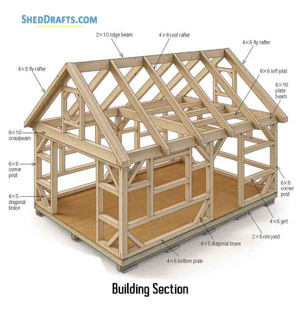 14x20 Timber Post Beam Barn Shed Plans Blueprints 01 Building Section