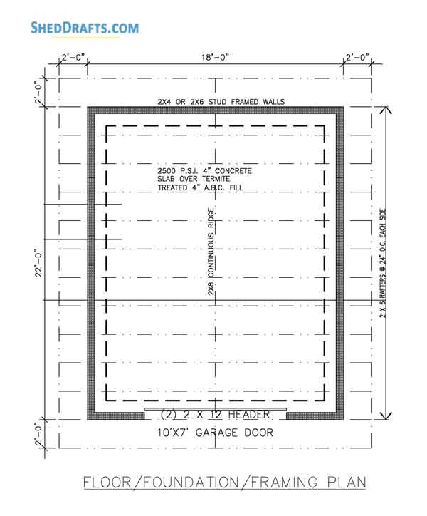 18x22 Detached Garage Building Plans Blueprints 01 Floor Framing Plan
