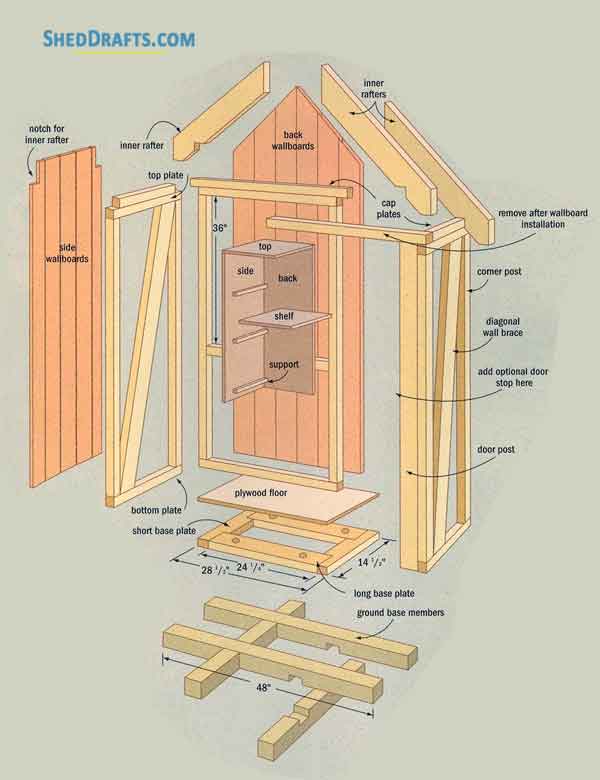 1x2 Garden Tool Storage Shed Plans Blueprints 01 Building Section
