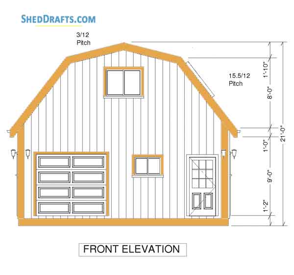 24x32 Gambrel Barn Shed Plans Blueprints 03 Front Elevations