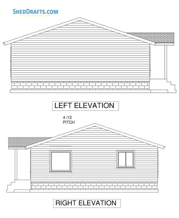 32x44 Gable House Building Plans Blueprints 03 Left Right Elevation