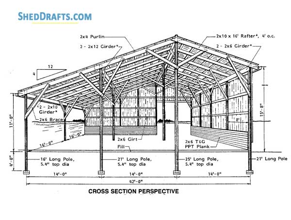 42x64 Pole Barn Plans Blueprints 01 Building Section