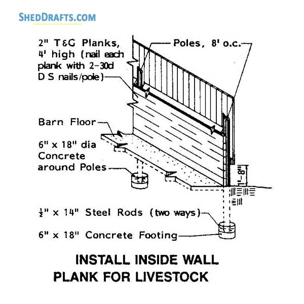 42x64 Pole Barn Plans Blueprints 08 Inside Wall Framing