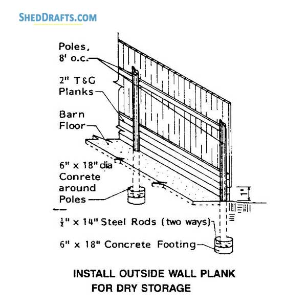 42x64 Pole Barn Plans Blueprints 09 Outside Wall Plank Dry Storage