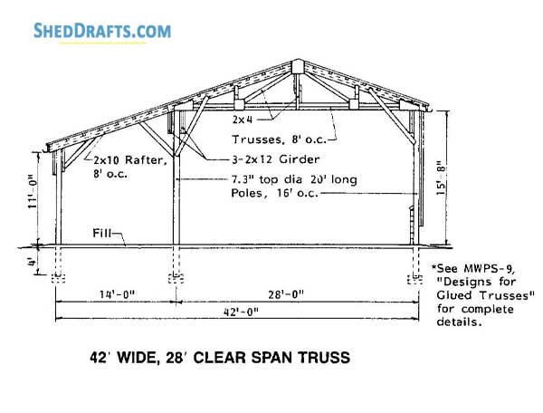 42x64 Pole Barn Plans Blueprints 11 Clear Span Truss