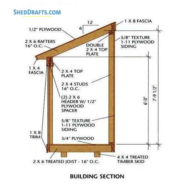 4x6 Lean To Roof Tool Shed Plans Blueprints 09 Building Section