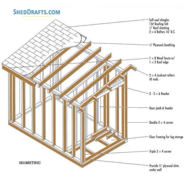 6x10 Lean To Firewood Storage Shed Plans Blueprints 01 Building Isometric