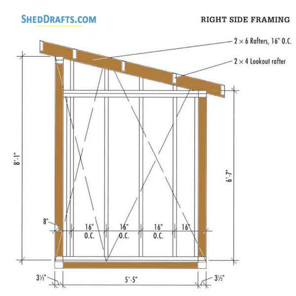 6x10 Lean To Firewood Storage Shed Plans Blueprints 08 Right Wall Framing