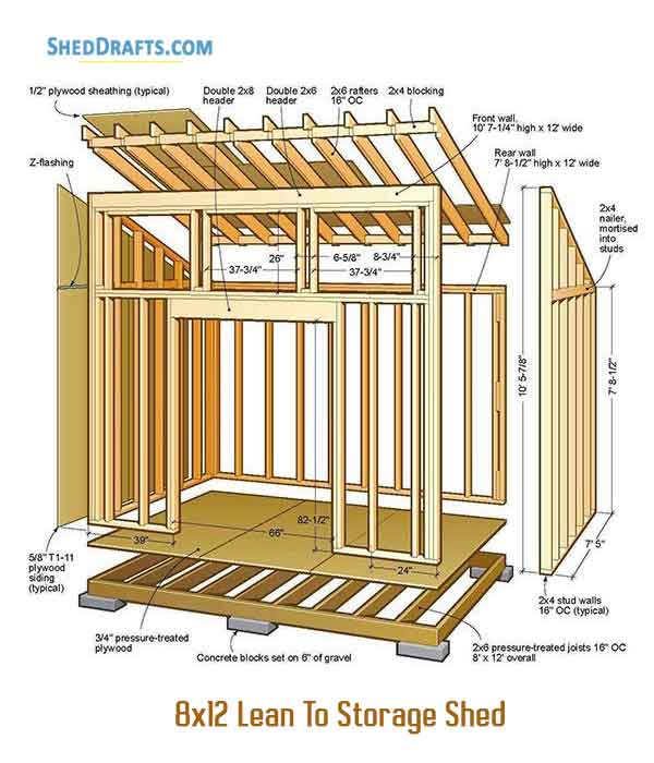 8x12 Lean To Shed Plans Blueprints Storage 01 Floor Foundation Wall Frame