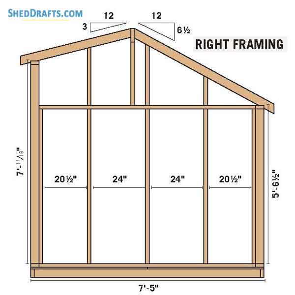8x12 Saltbox Storage Shed Plans Blueprints 08 Right Wall Framing