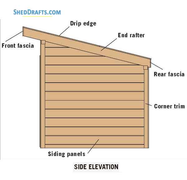 8x12 Slant Roof Utility Shed Plans Blueprints 12 Side Elevations