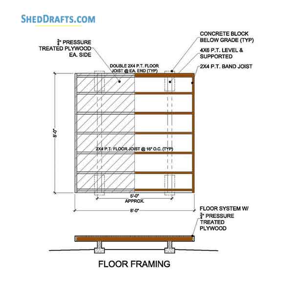 8x8 Storage Shed Plans Blueprints Gable 03 Floor Frame