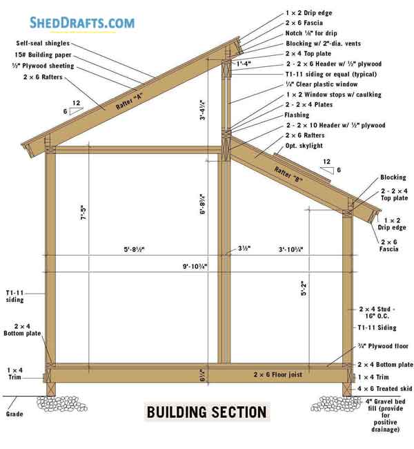 10x10 Clerestory Shed Plans Blueprints 01 Building Section