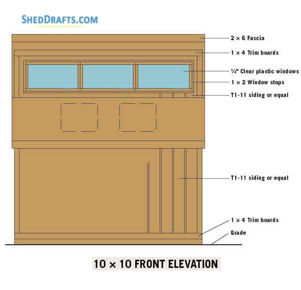 10x10 Clerestory Shed Plans Blueprints 02 Front Elevations