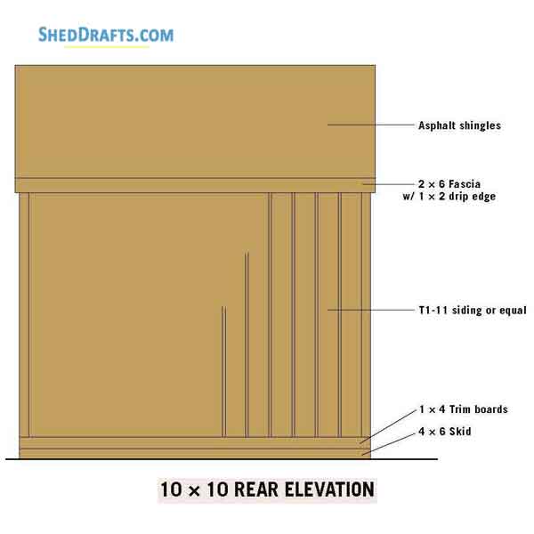 10x10 Clerestory Shed Plans Blueprints 03 Rear Elevations