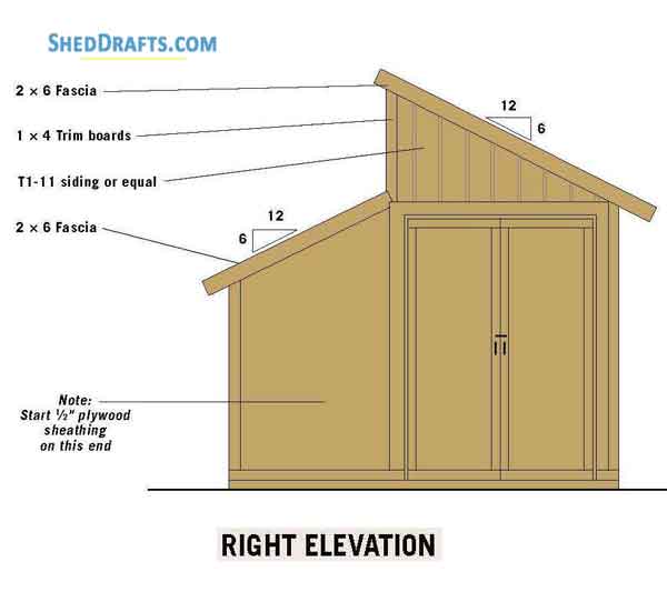 10x10 Clerestory Shed Plans Blueprints 04 Right Elevations