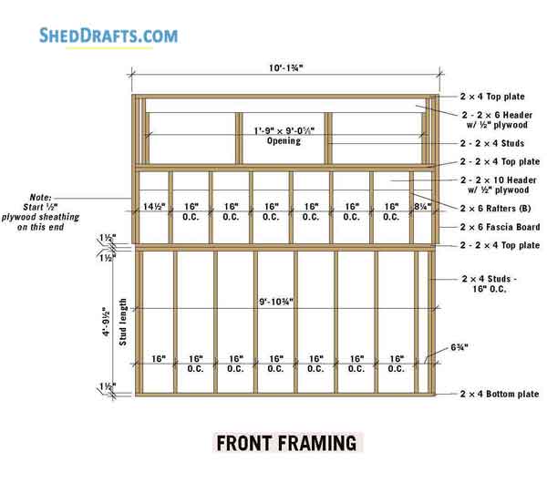10x10 Clerestory Shed Plans Blueprints 06 Front Wall Framing