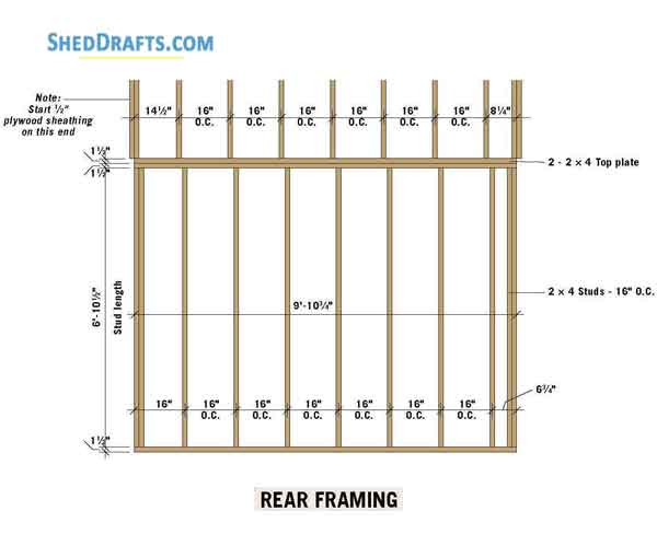 10x10 Clerestory Shed Plans Blueprints 07 Back Wall Framing