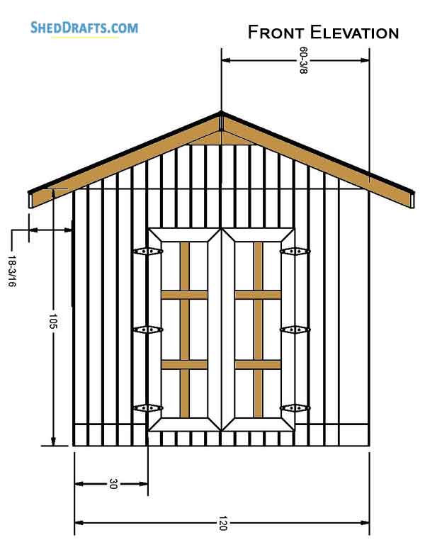 10x10 Gable Garden Storage Shed Plans Blueprints 02 Front Elevation