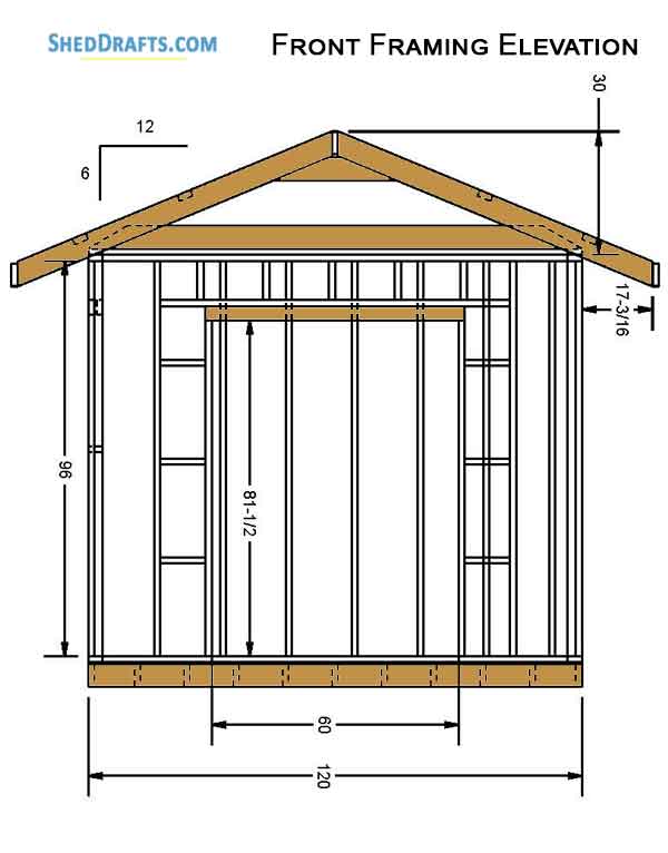 10x10 Gable Garden Storage Shed Plans Blueprints 04 Front Framing Elevation
