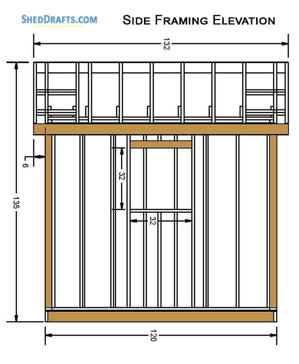 10x10 Gable Garden Storage Shed Plans Blueprints 05 Side Framing Elevation