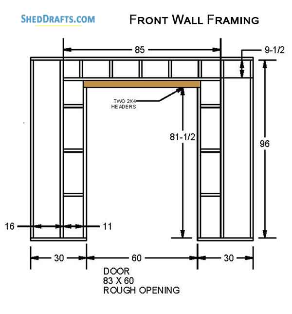 10x10 Gable Garden Storage Shed Plans Blueprints 08 Front Wall Framing