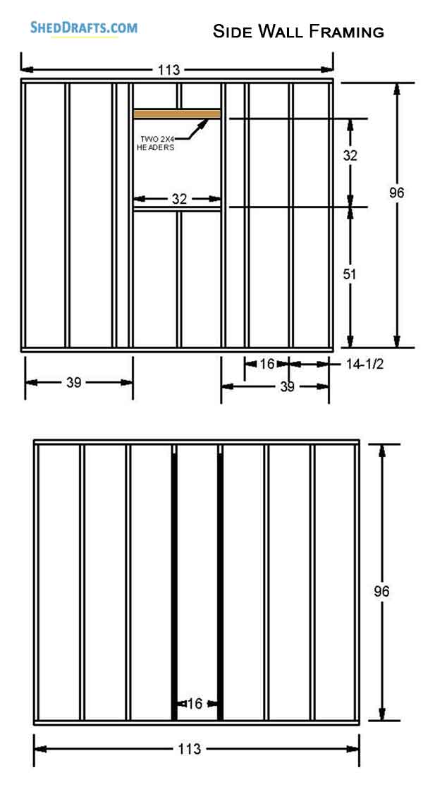 10x10 Gable Garden Storage Shed Plans Blueprints 09 Side Wall Framing