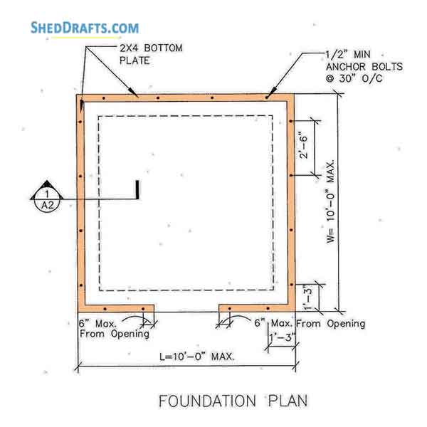 10x10 Gable Shed Framing Plans Blueprints 01 Foundation Plan