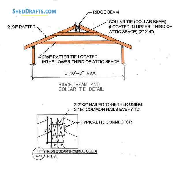 10x10 Gable Shed Framing Plans Blueprints 12 Ridge Beam Collar Tie