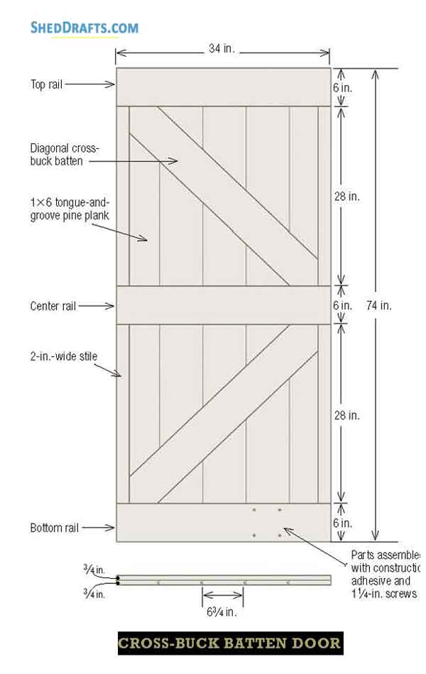 10x10 Gable Storage Shed Plans Blueprints 06 Door Detail Cross Buck Batten
