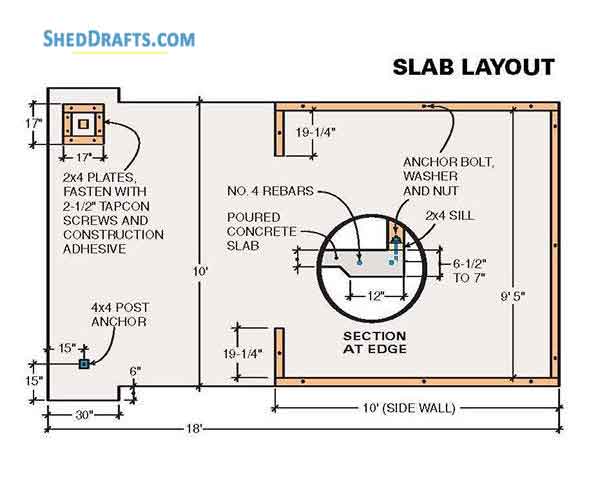 10x10 Storage Shed With Loft Plans Blueprints 03 Slab Layout