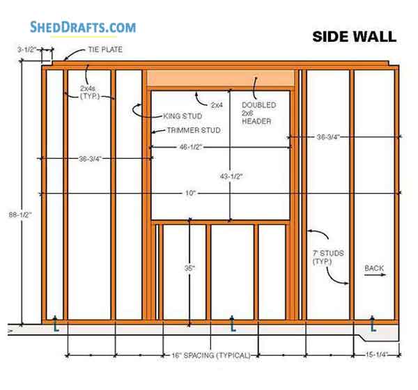 10x10 Storage Shed With Loft Plans Blueprints 04 Side Wall Framing