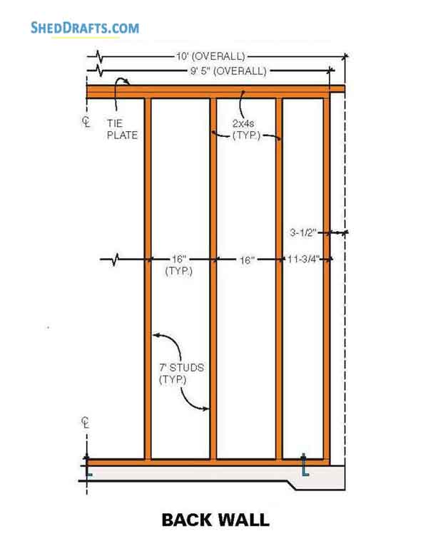 10x10 Storage Shed With Loft Plans Blueprints 06 Back Wall Framing