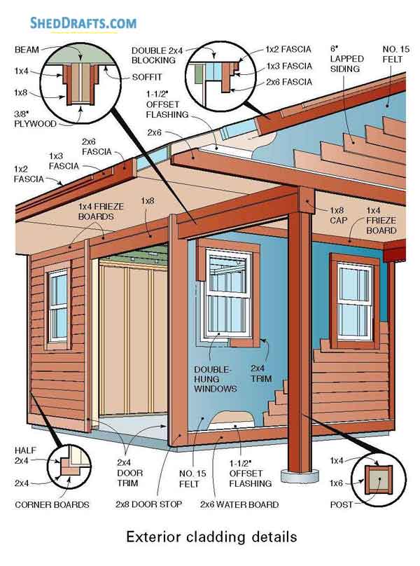 10x12 Backyard Storage Shed Porch Plans Blueprints 04 Exterior Cladding Details