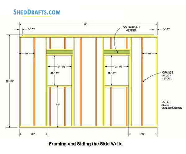 10x12 Gable Garden Shed Plans Blueprints 04 Side Wall Frame