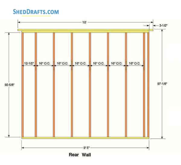 10x12 Gable Garden Shed Plans Blueprints 07 Rear Wall Frame