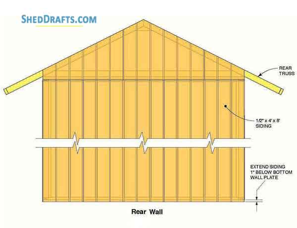 10x12 Gable Garden Shed Plans Blueprints 09 Rear Wall Siding
