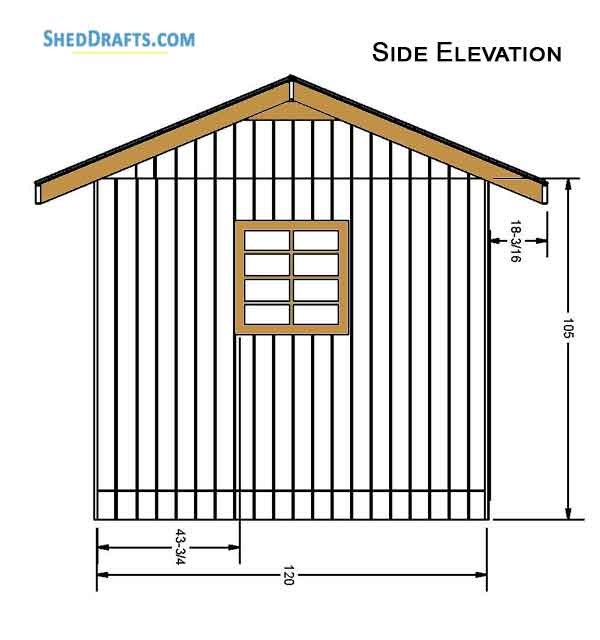 10x12 Gable Garden Storage Shed Plans Blueprints 03 Side Elevation