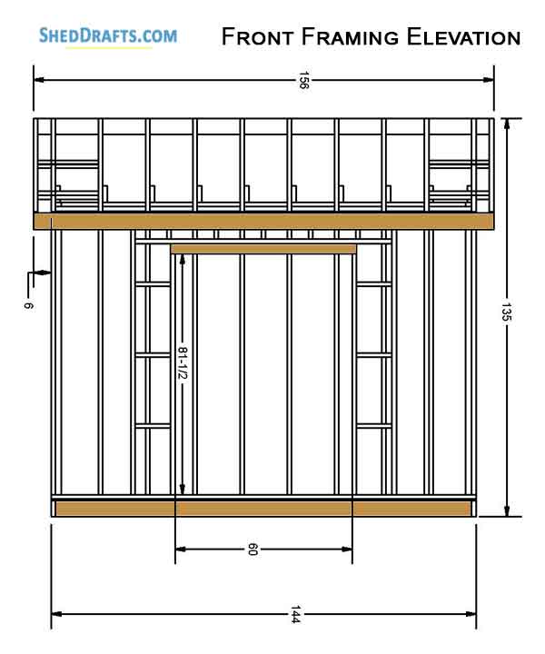 10x12 Gable Garden Storage Shed Plans Blueprints 04 Front Framing Elevation