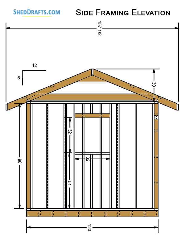 10x12 Gable Garden Storage Shed Plans Blueprints 05 Side Framing Elevation