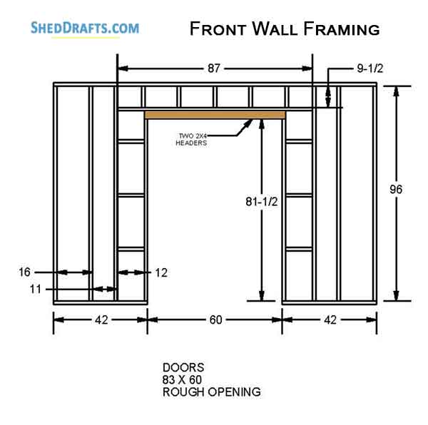 10x12 Gable Garden Storage Shed Plans Blueprints 08 Front Wall Framing